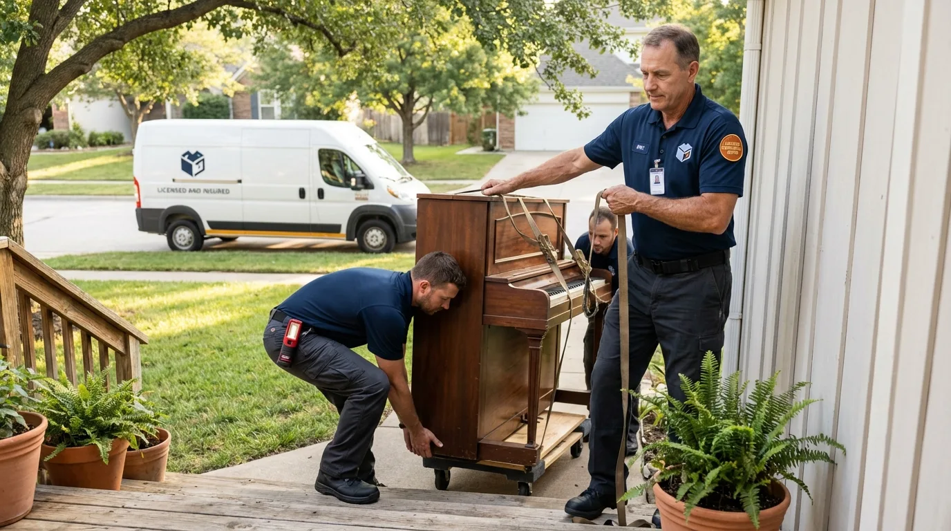 Licensed piano movers securing grand piano in Winchester, TN