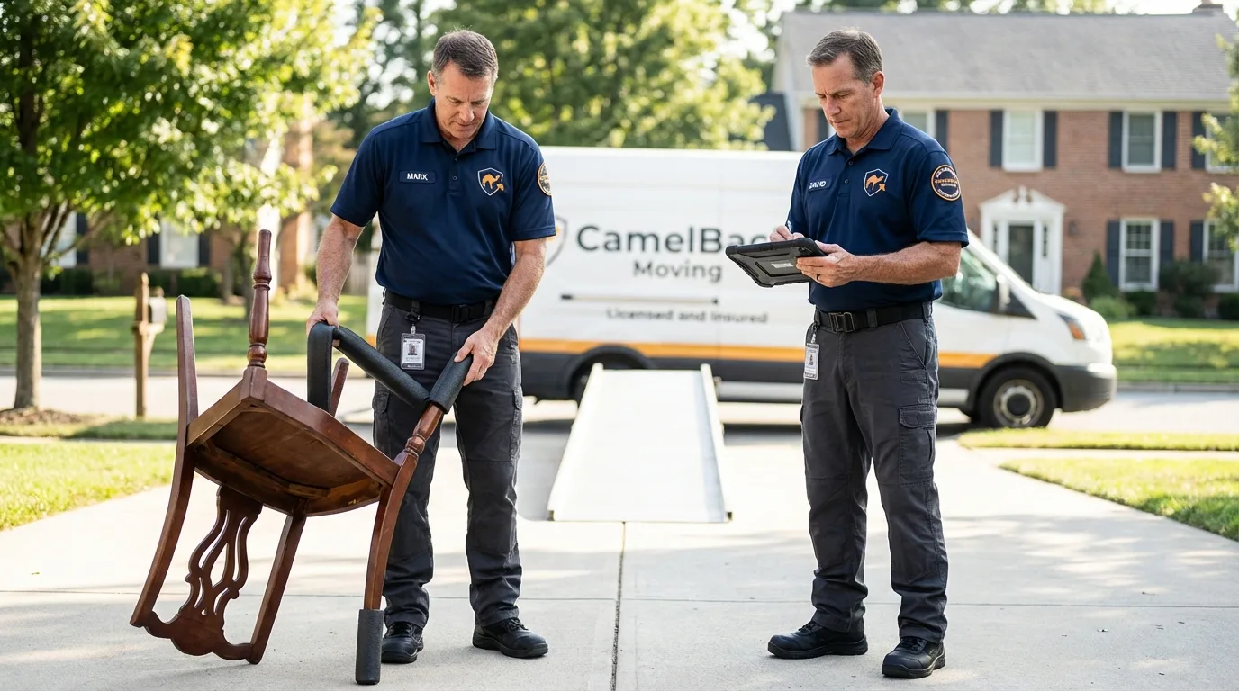 Movers inspecting furniture for damage prevention before loading in Winchester, TN